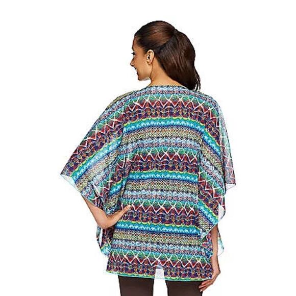 Susan Graver Women 3X Print Mesh Embellished Scarf Top Pink Beaded Neckline NWT - Picture 3 of 5